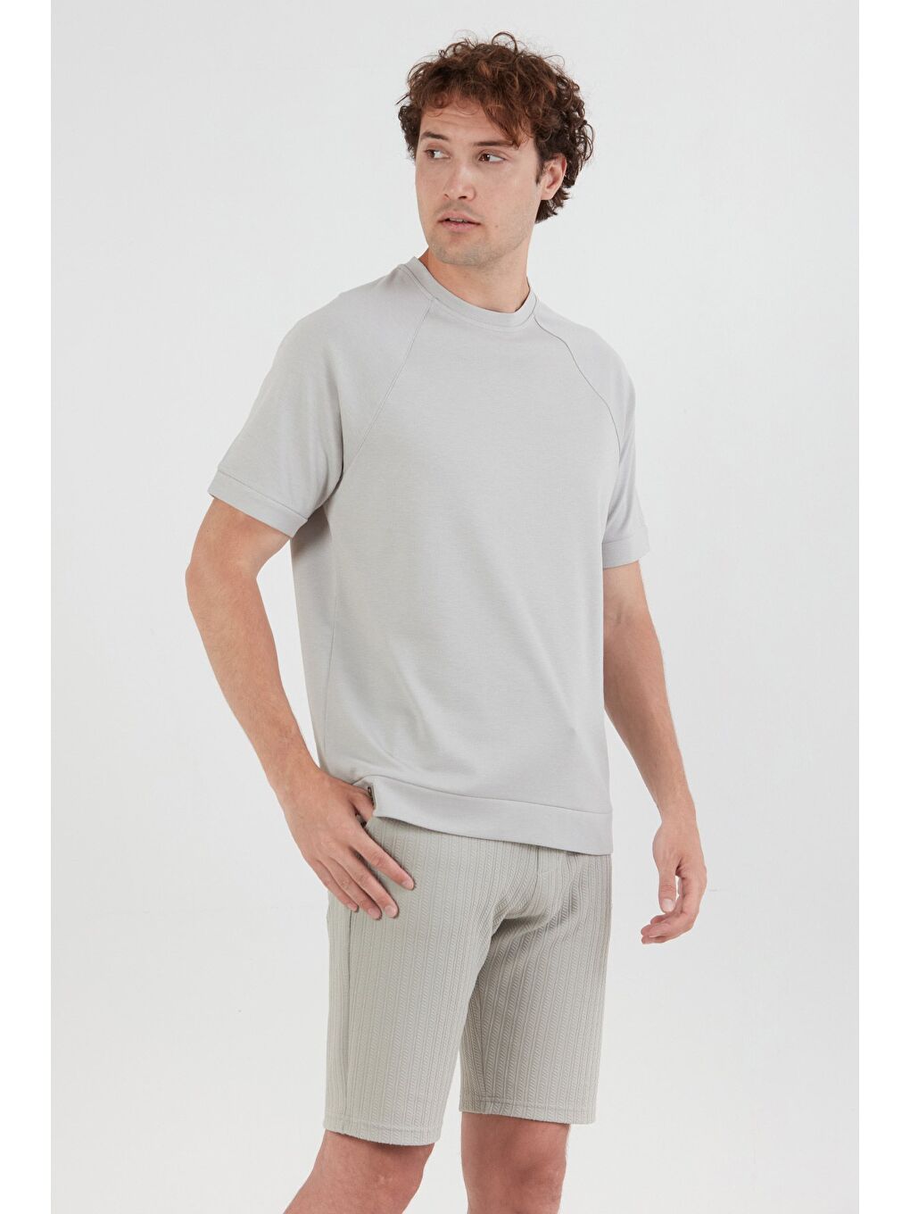 Gri Basic Kırçıllı Reglan Kol Tişört