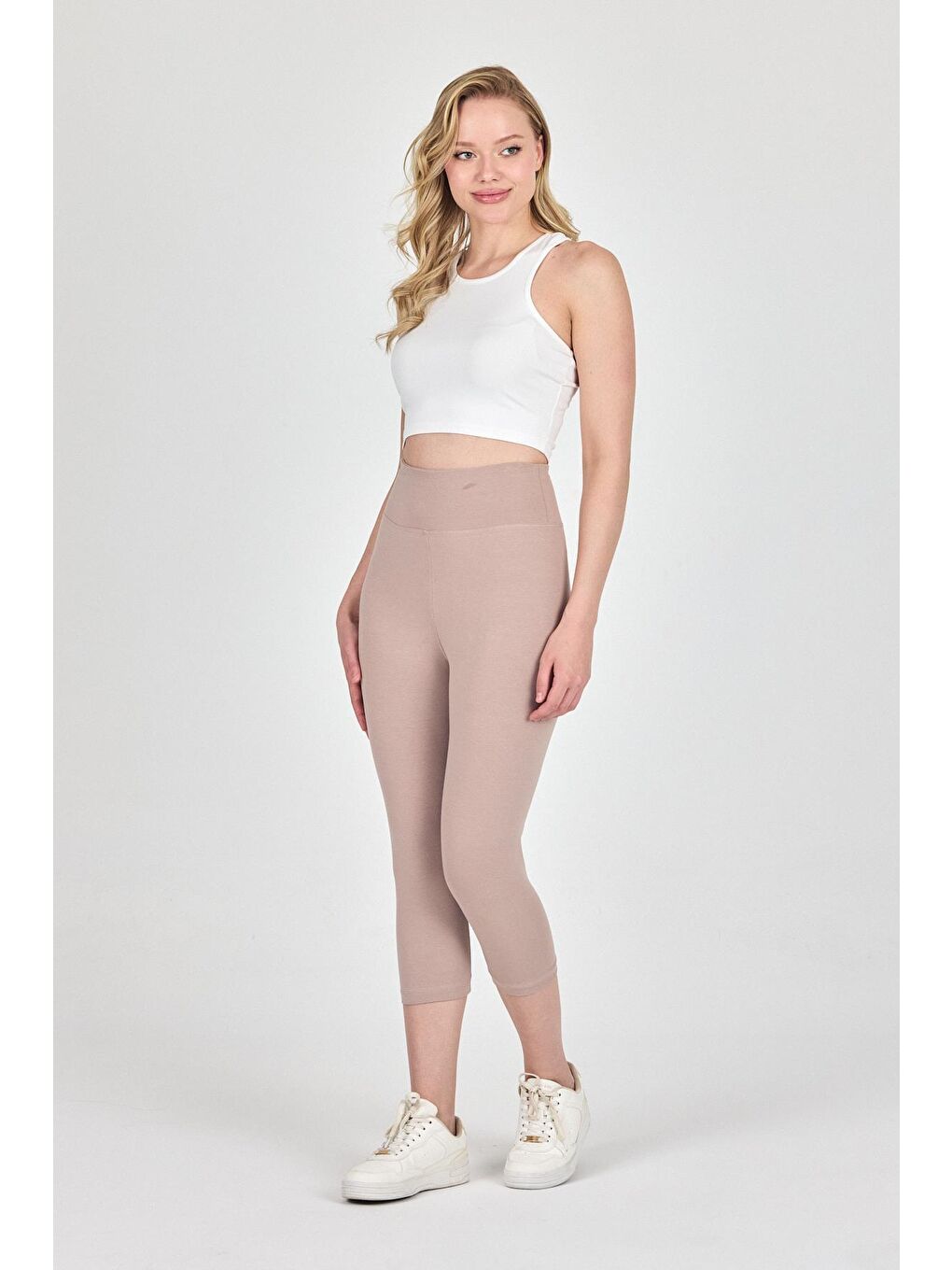 Kadın Bej Yüksek Bel Toparlayıcı Kapri Tayt-1