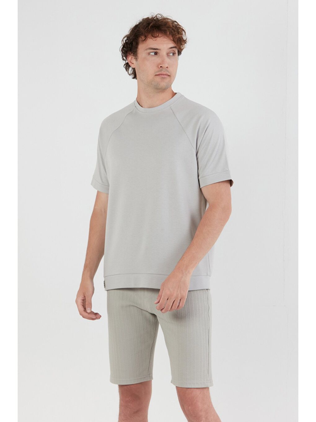 Gri Basic Kırçıllı Reglan Kol Tişört-1