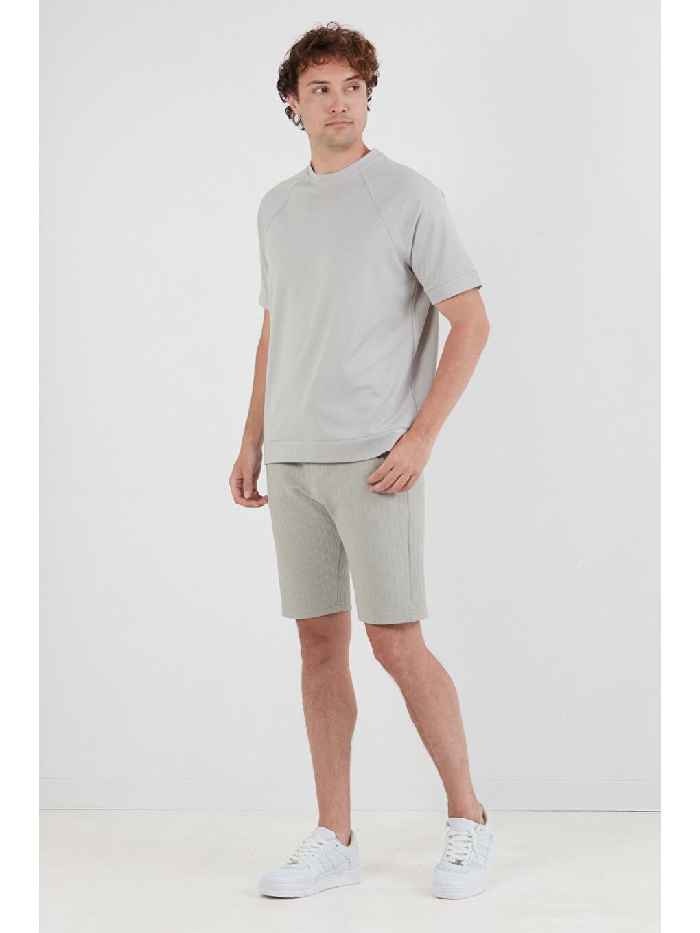 Gri Basic Kırçıllı Reglan Kol Tişört-2