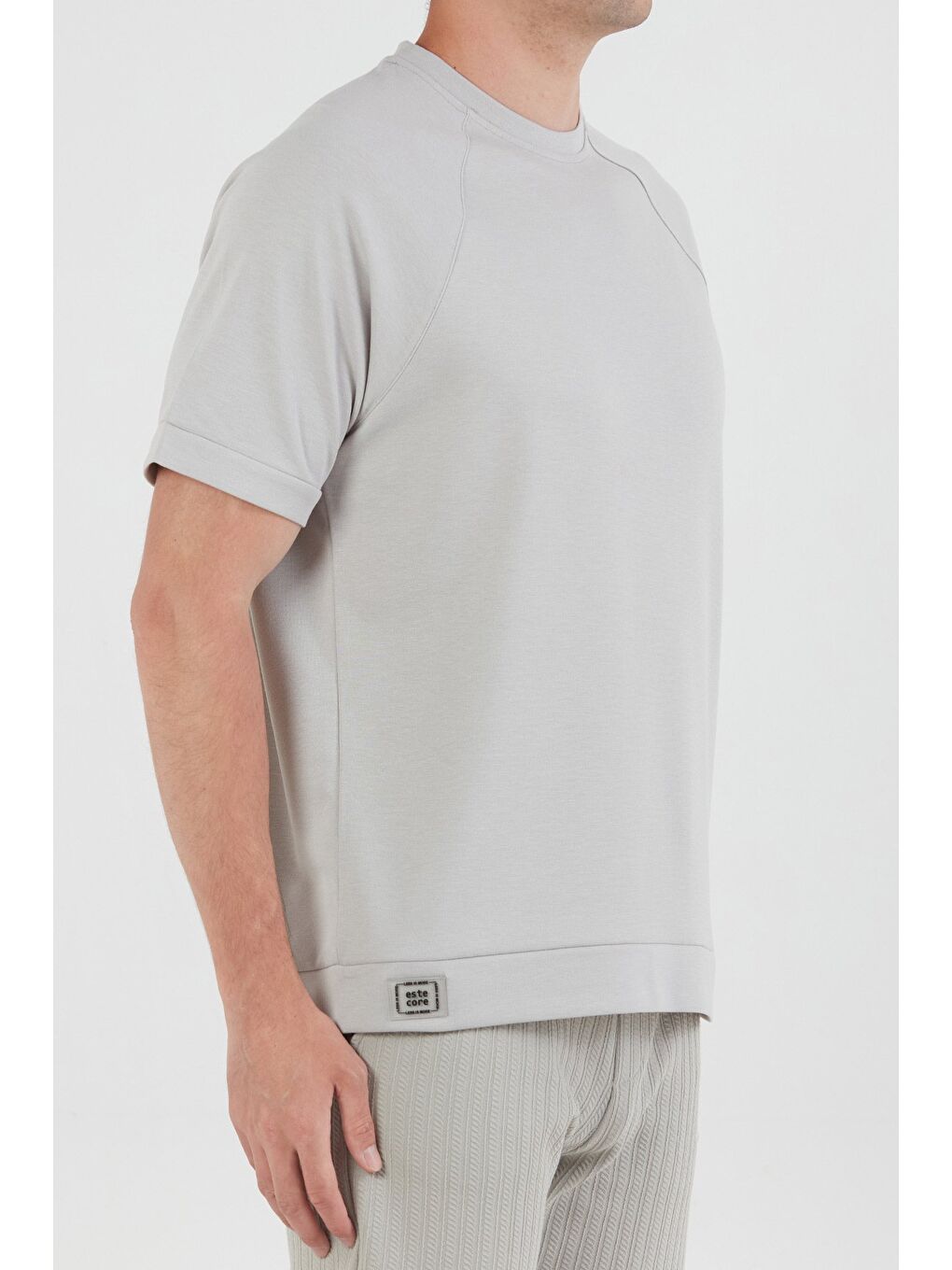 Gri Basic Kırçıllı Reglan Kol Tişört-3