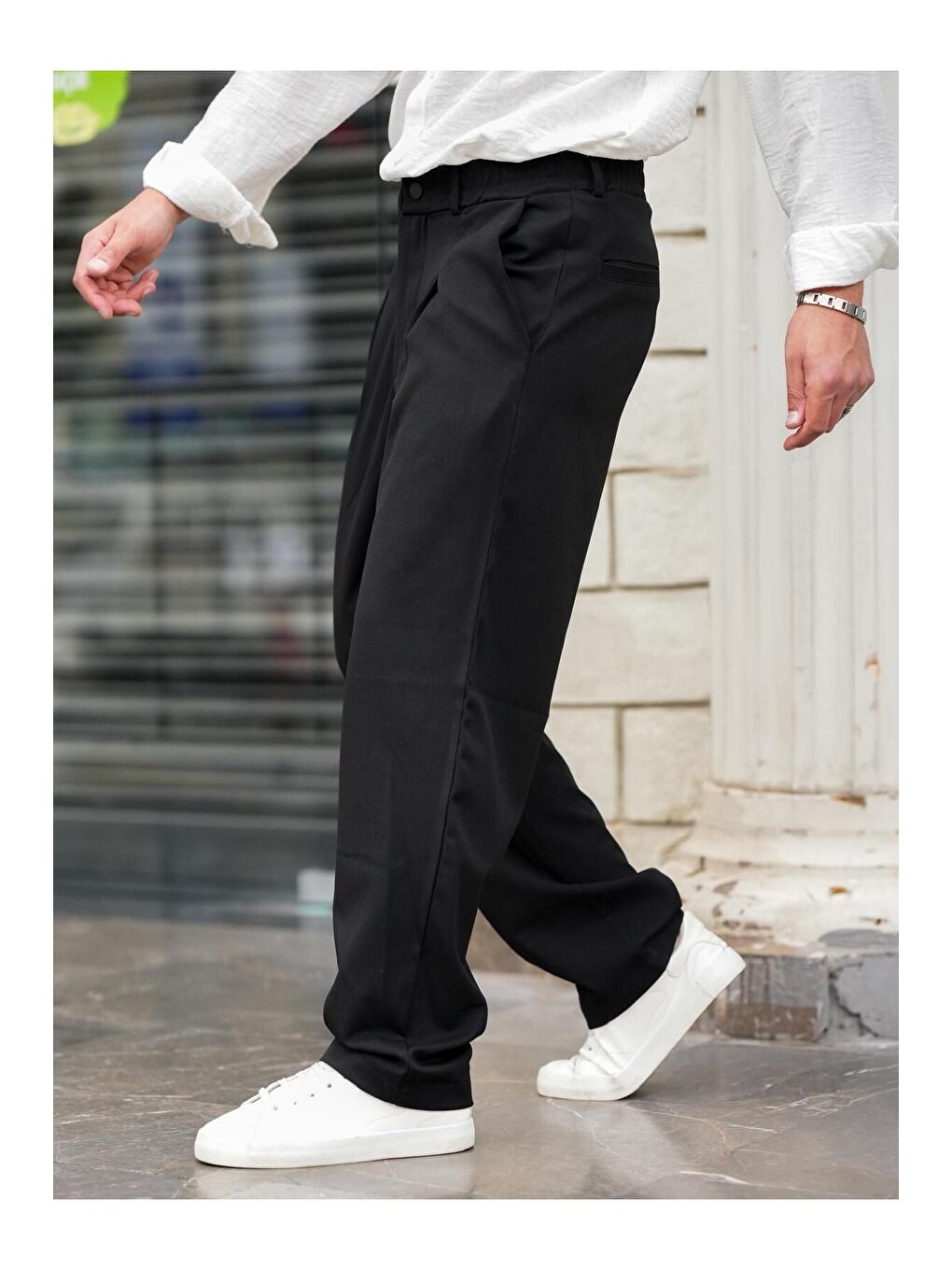 Siyah Pileli Klasik Baggy Erkek Pantolon-1