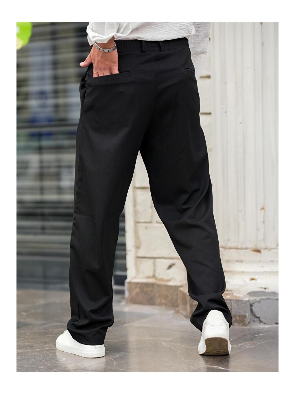 Siyah Pileli Klasik Baggy Erkek Pantolon-2