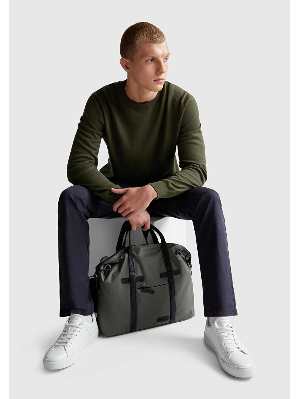 Erkek Lacivert Slim Fit Chino Pantolon-4