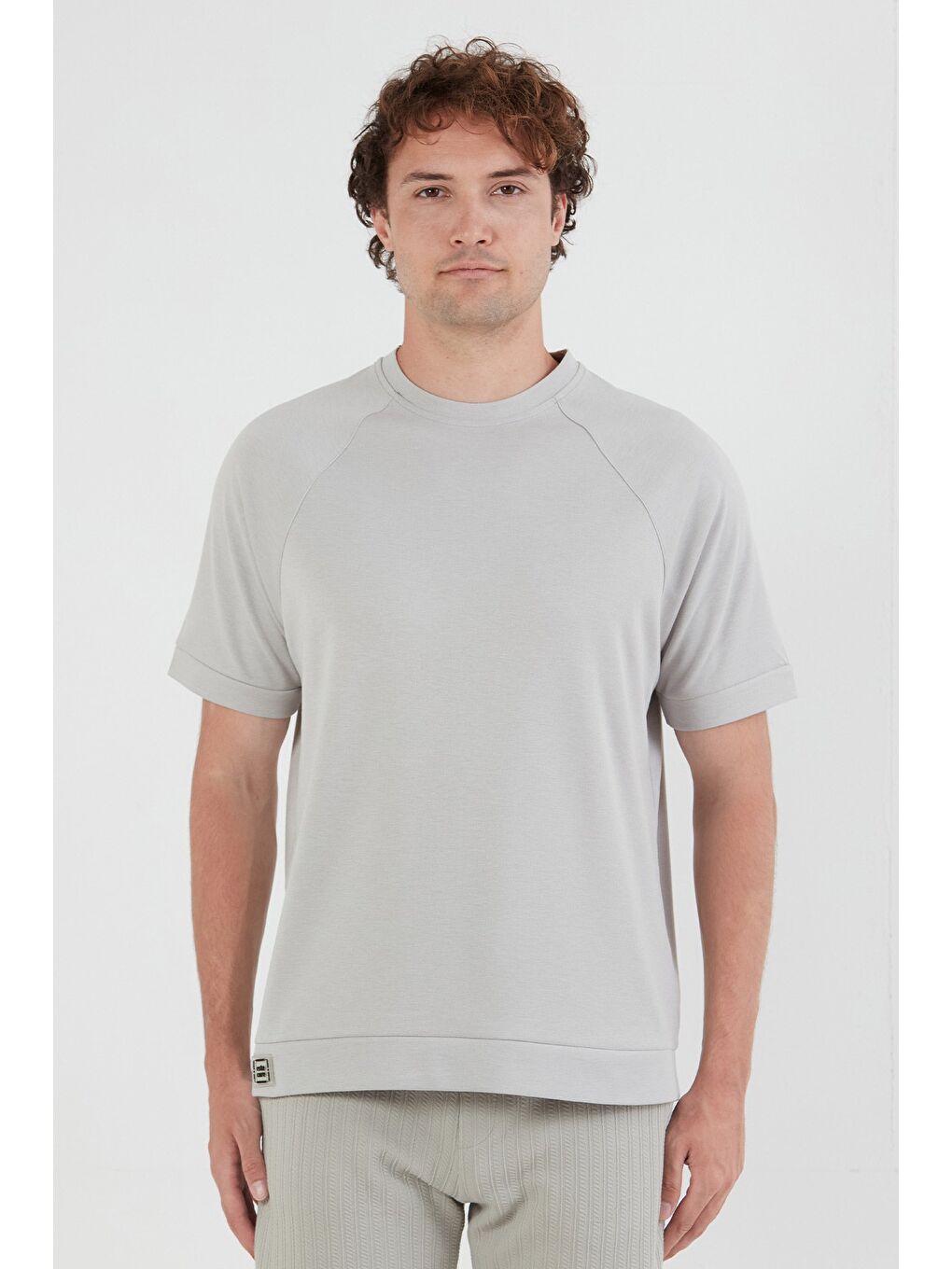 Gri Basic Kırçıllı Reglan Kol Tişört-4
