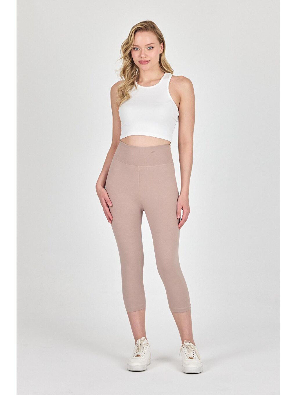 Kadın Bej Yüksek Bel Toparlayıcı Kapri Tayt-2