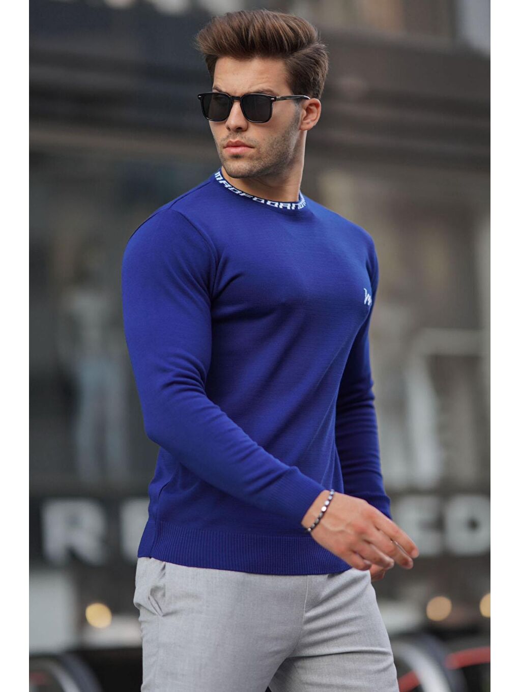 Mavi Cobalt Bisiklet Yaka Erkek Triko Kazak 6847