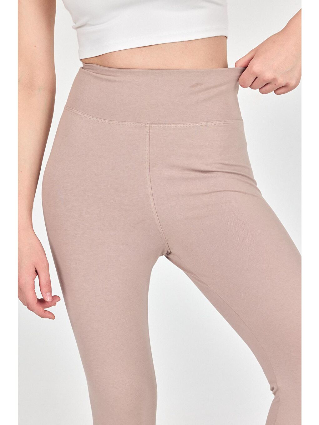 Kadın Bej Yüksek Bel Toparlayıcı Kapri Tayt-3