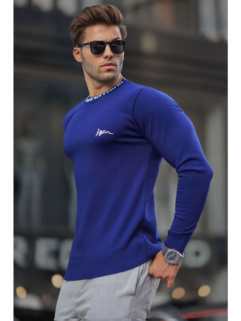 Mavi Cobalt Bisiklet Yaka Erkek Triko Kazak 6847-1