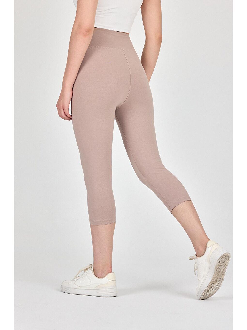 Kadın Bej Yüksek Bel Toparlayıcı Kapri Tayt-4