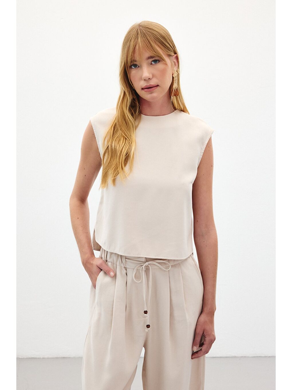 Bej Kolsuz Salaş Bluz - Taş-1