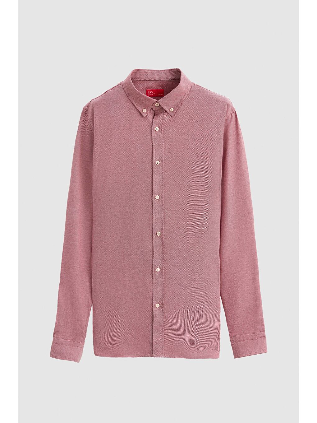 Slim Fit Bordo Armürlü Düğmeli Yaka Pamuklu Gömlek-4