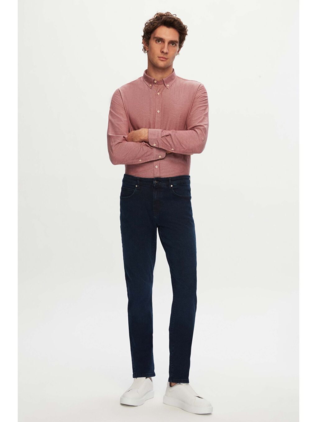 Slim Fit Bordo Armürlü Düğmeli Yaka Pamuklu Gömlek-5