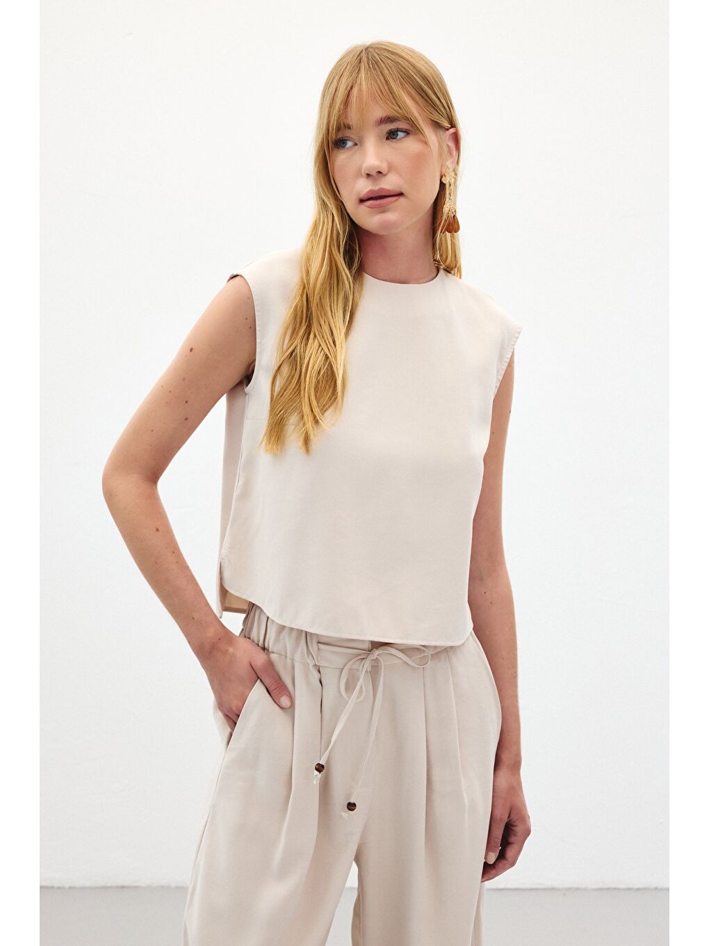 Bej Kolsuz Salaş Bluz - Taş-2