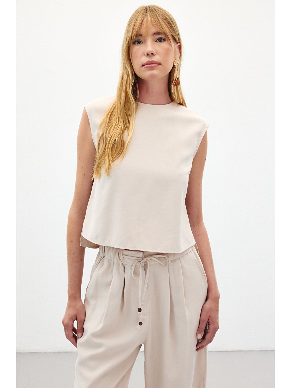 Bej Kolsuz Salaş Bluz - Taş-3