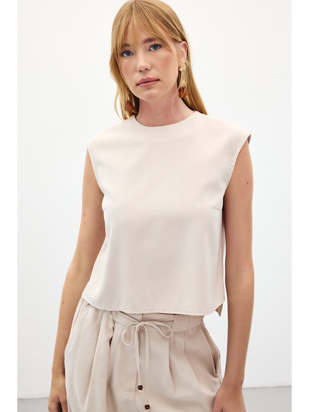 Bej Kolsuz Salaş Bluz - Taş-4