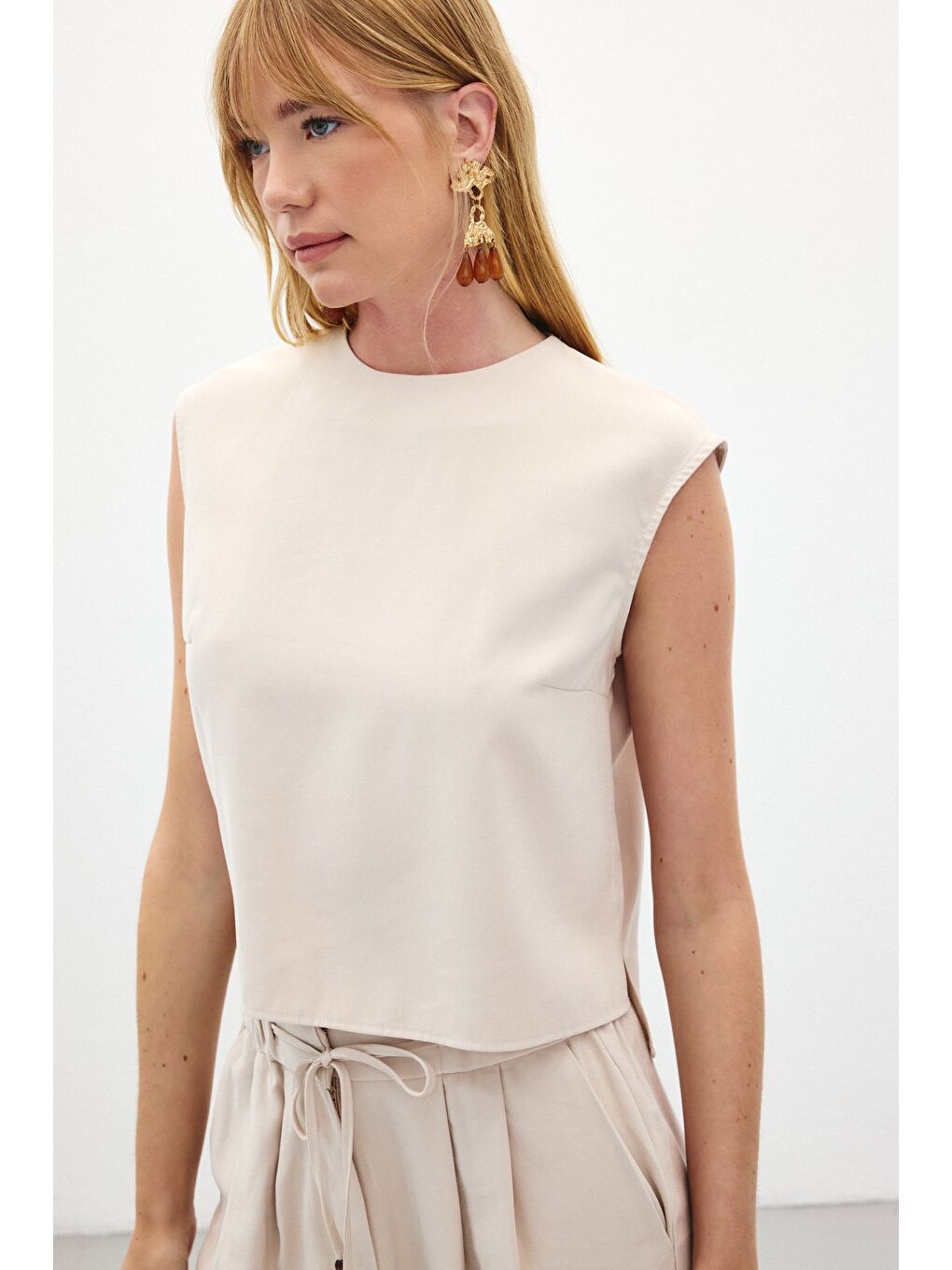 Bej Kolsuz Salaş Bluz - Taş-5