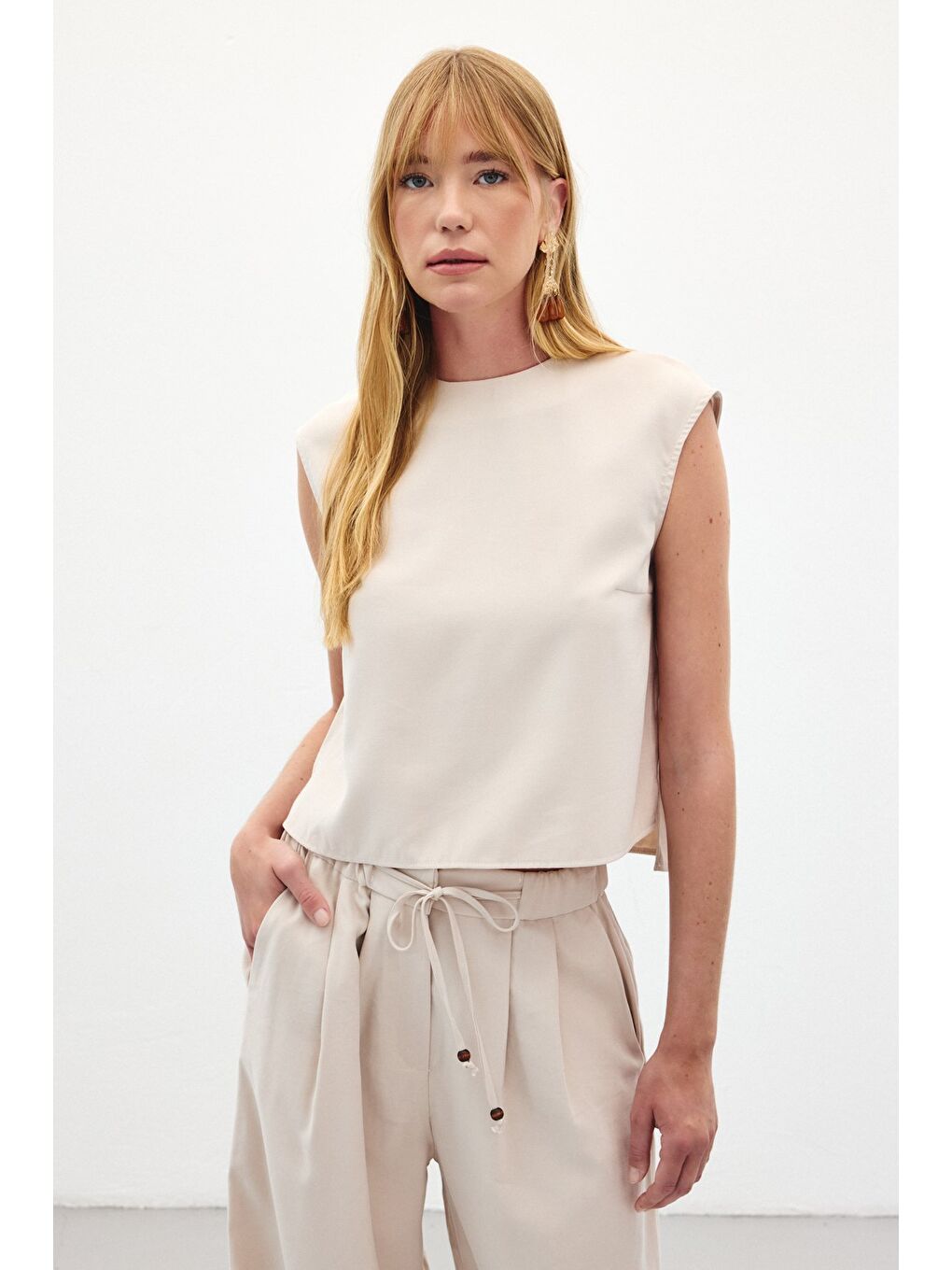 Bej Kolsuz Salaş Bluz - Taş-6