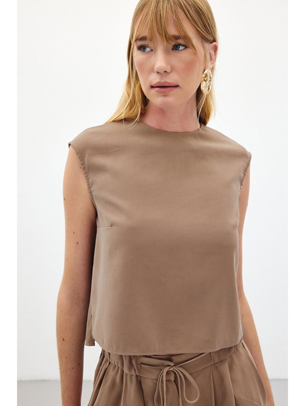 Bej Kolsuz Salaş Bluz - Vizon