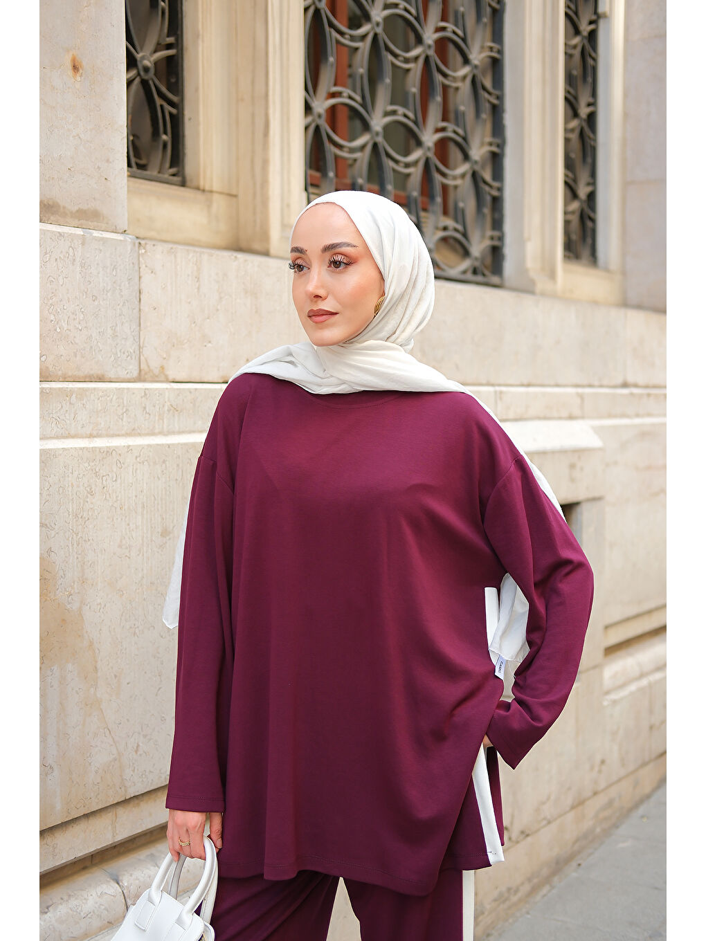 Kadın Yırtmaçlı Garni Detay Takım Bordo-1