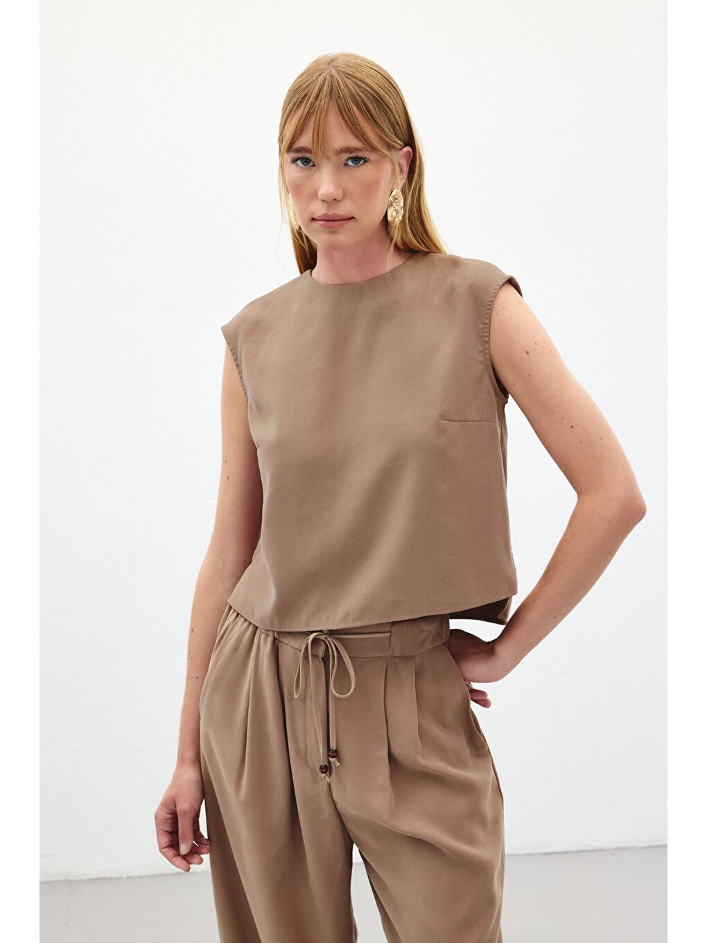 Bej Kolsuz Salaş Bluz - Vizon-1