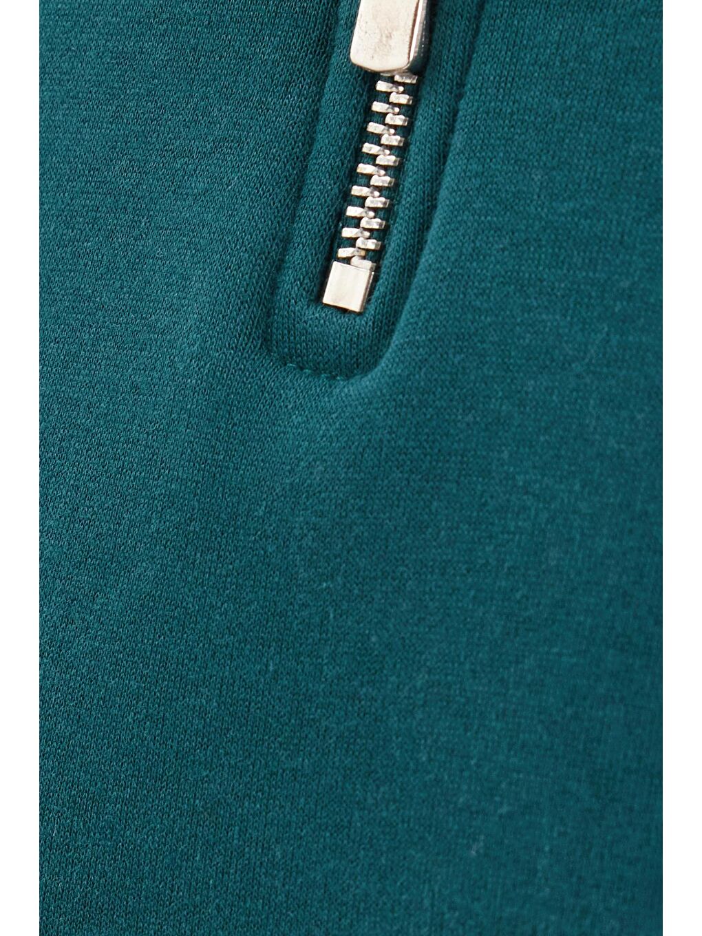 Unisex Relax Fit Rahat Kesim Pamuklu İçi Polarlı Yarım Fermuarlı Yeşil Dik Yaka Sweatshirt-5