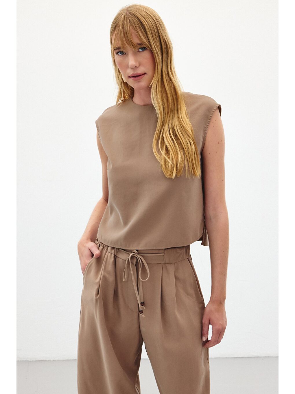 Bej Kolsuz Salaş Bluz - Vizon-2