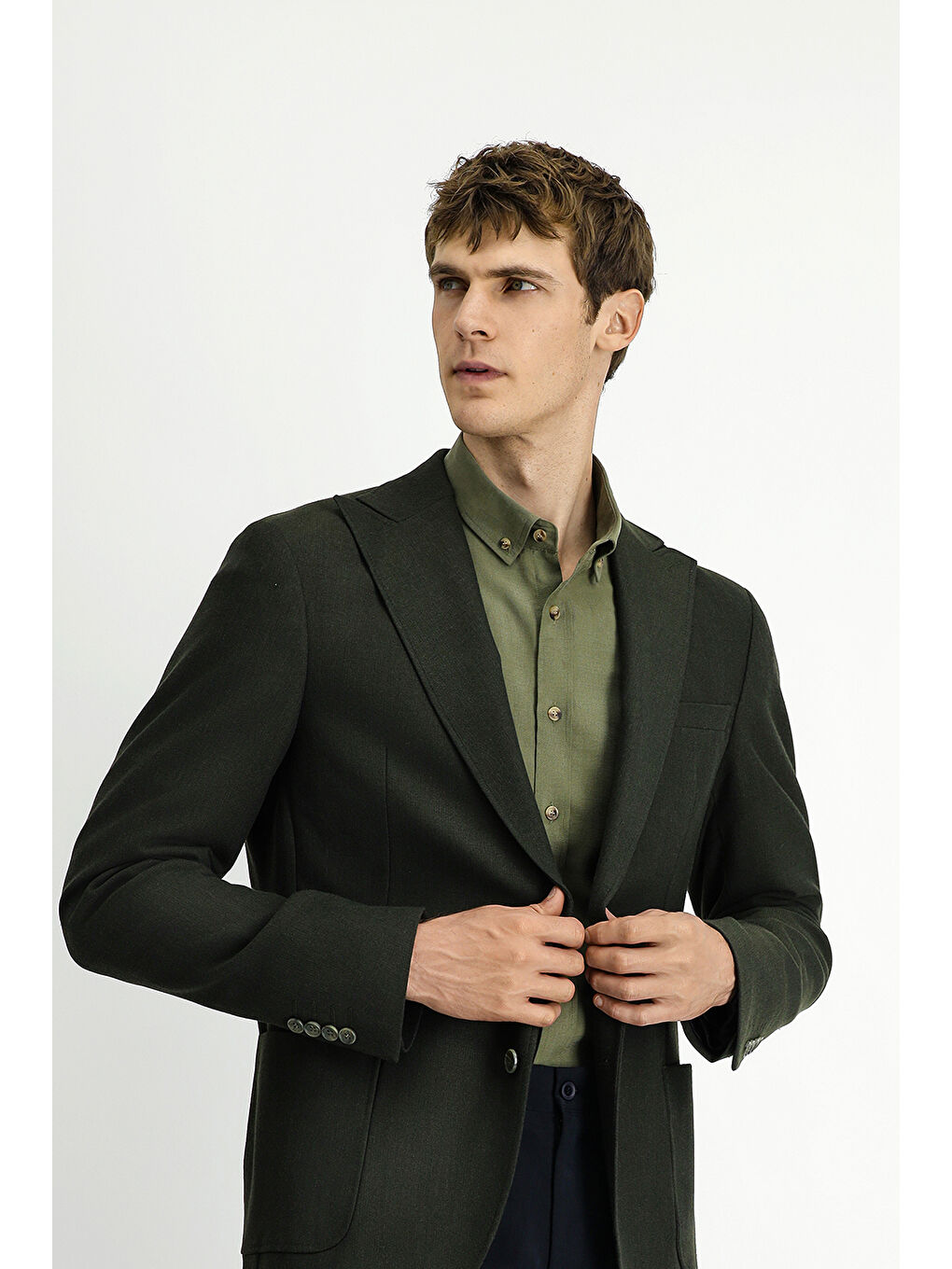 Haki Muscle Fit Elastanlı Spor Ceket-2