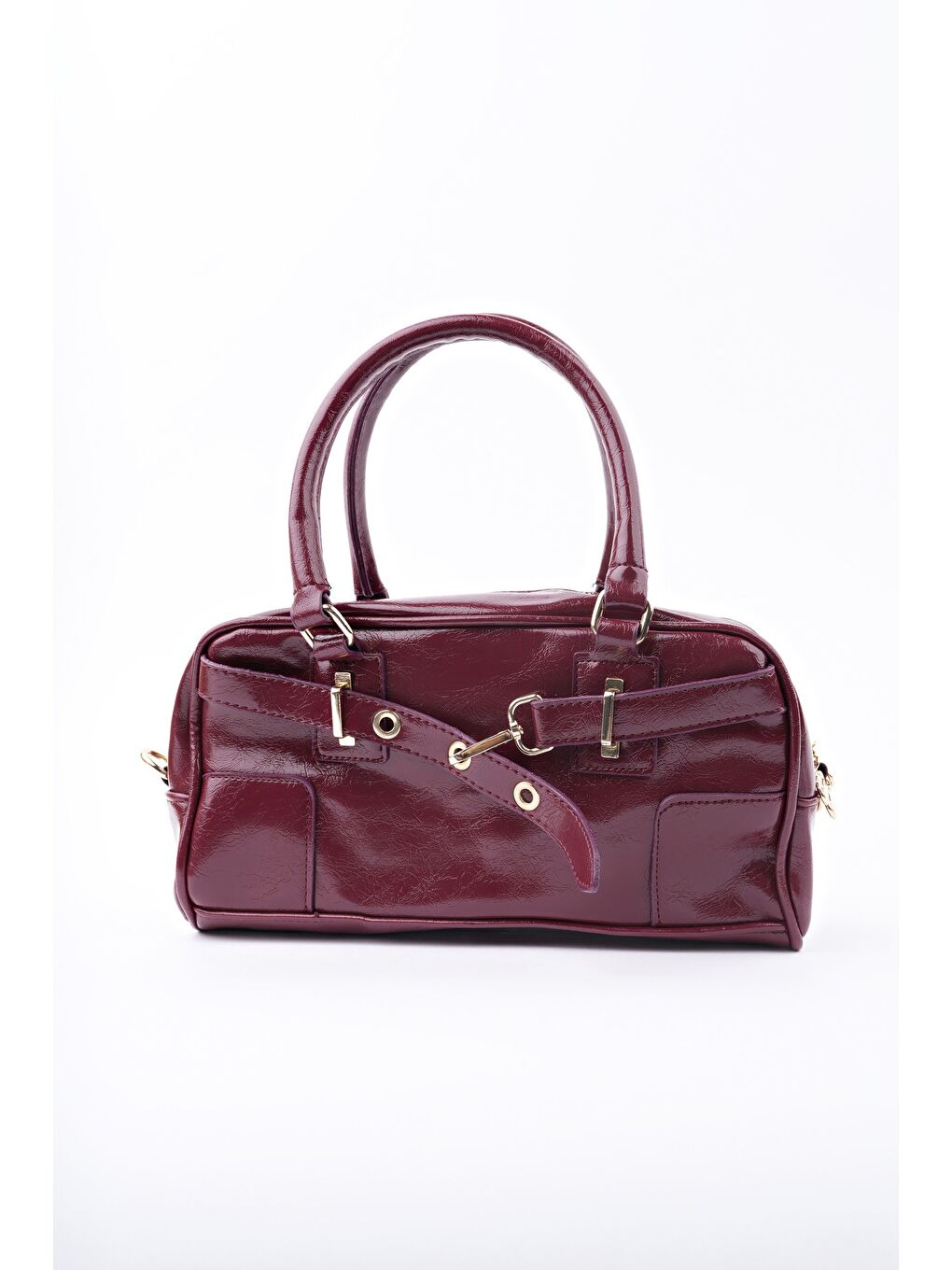 Bordo ROSALİE Kadın Kemer Detaylı El ve Omuz Çantası