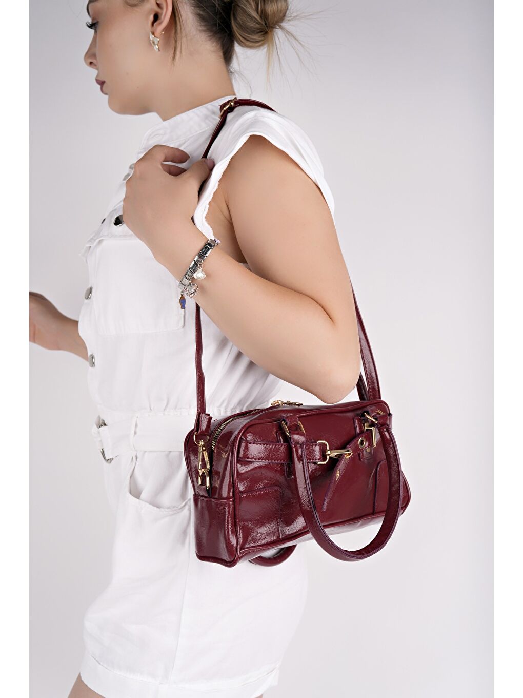 Bordo ROSALİE Kadın Kemer Detaylı El ve Omuz Çantası-2