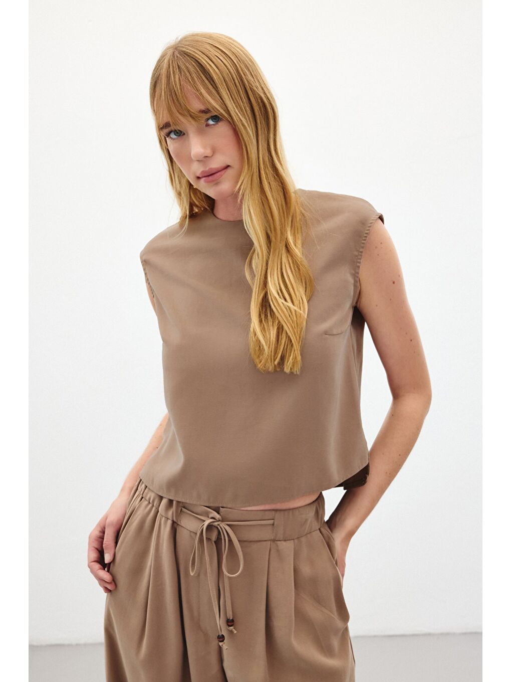 Bej Kolsuz Salaş Bluz - Vizon-3