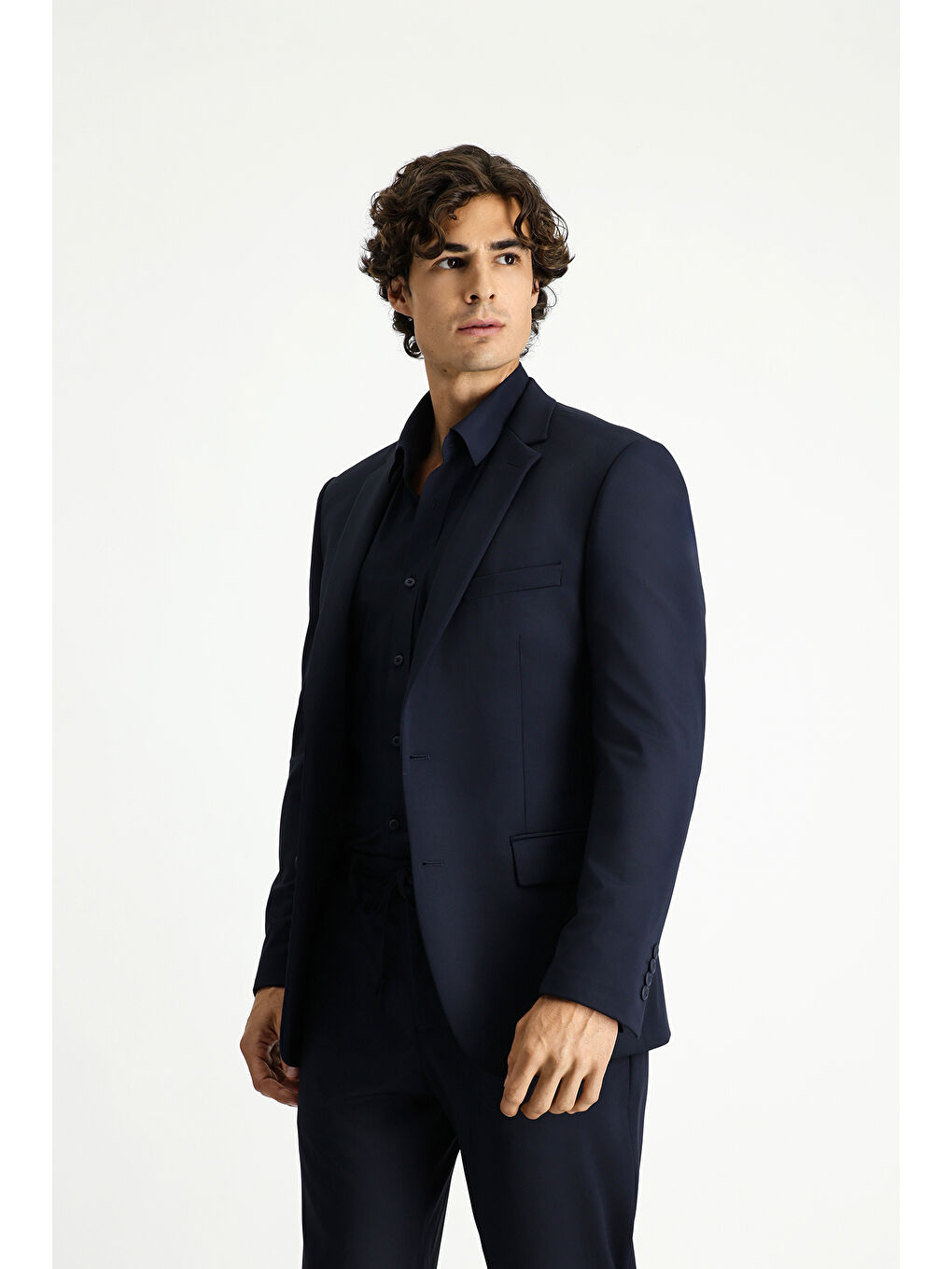 Lacivert Techno-Line Super Slim Fit Ekstra Dar Kesim Beli Lastikli İpli Çantalı Elastanlı Takım Elbise-2