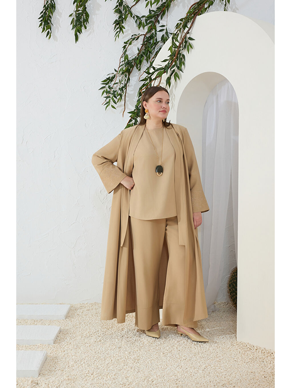 Kahverengi Camel Kolsuz Bluz