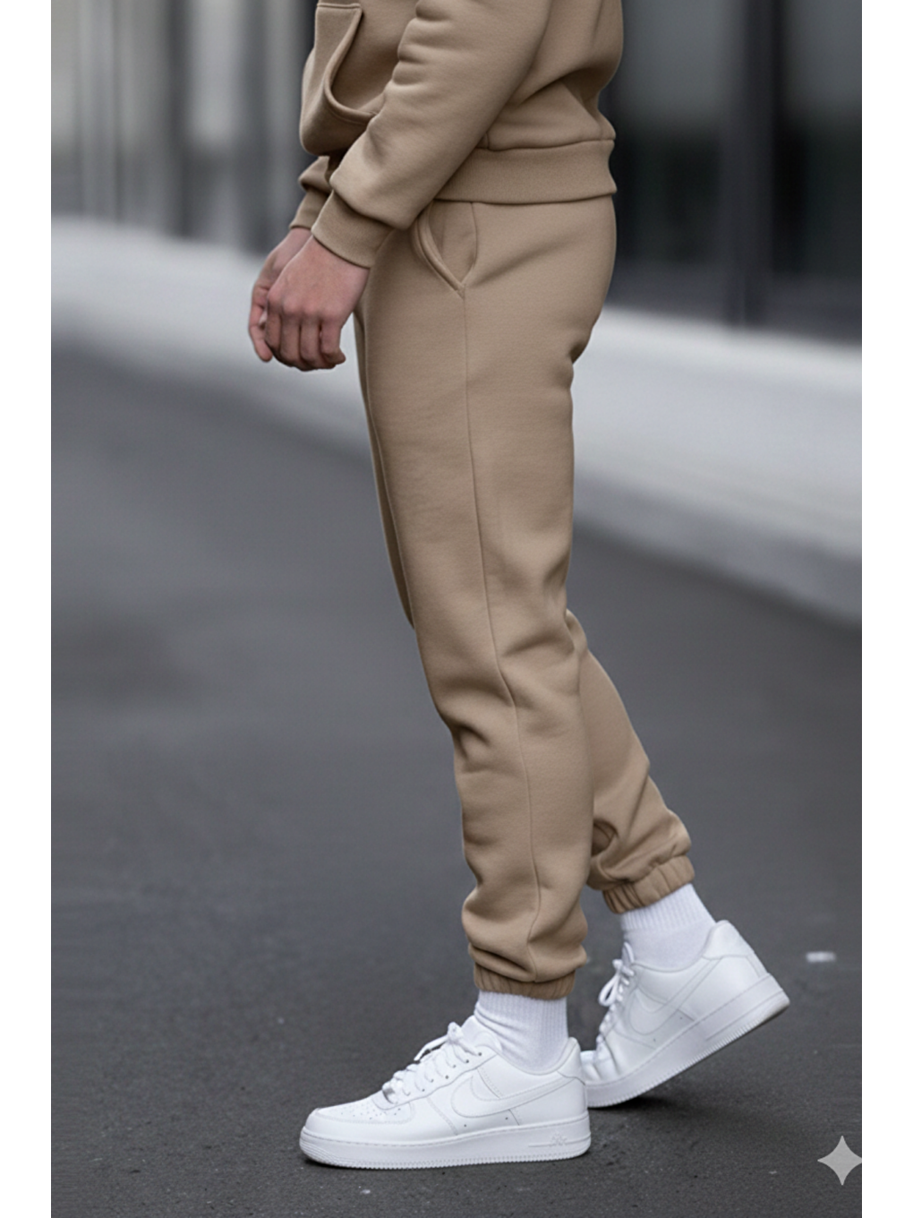 Bej Vizon Unısex Regular/Normal Kesim Paçası Lastikli İçi Polar/Sıcak Tutan Eşofman Altı-1