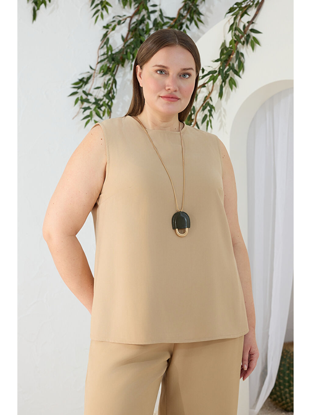 Kahverengi Camel Kolsuz Bluz-1