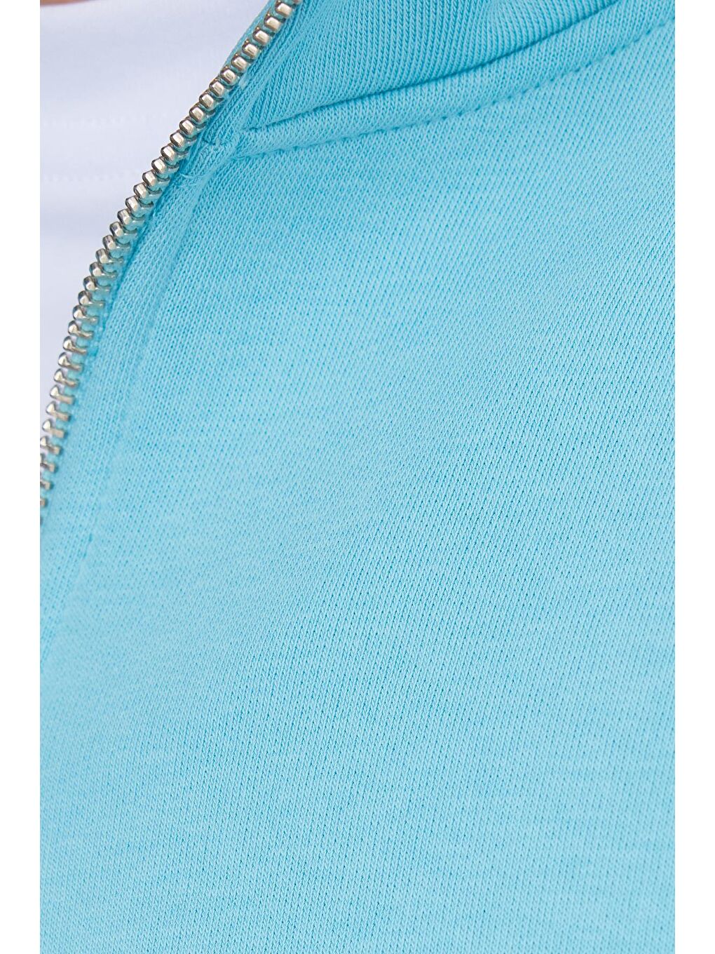 Ekru Unisex Relax Fit Rahat Kesim Pamuklu İçi Polarlı Yarım Fermuarlı Açık Mavi Dik Yaka Sweatshirt-5