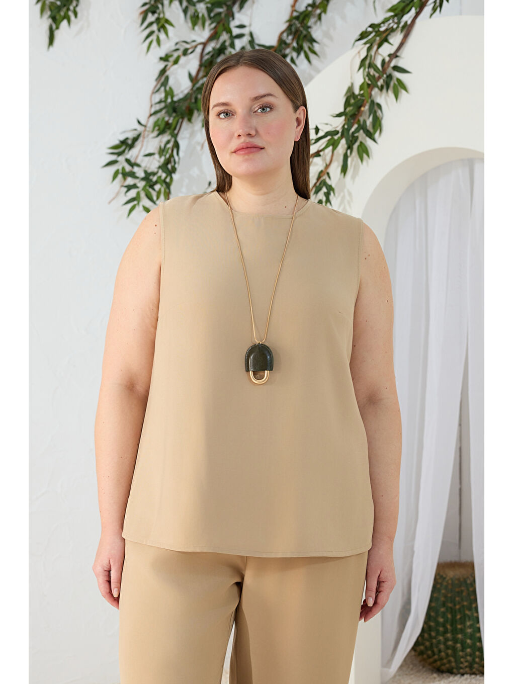 Kahverengi Camel Kolsuz Bluz-2