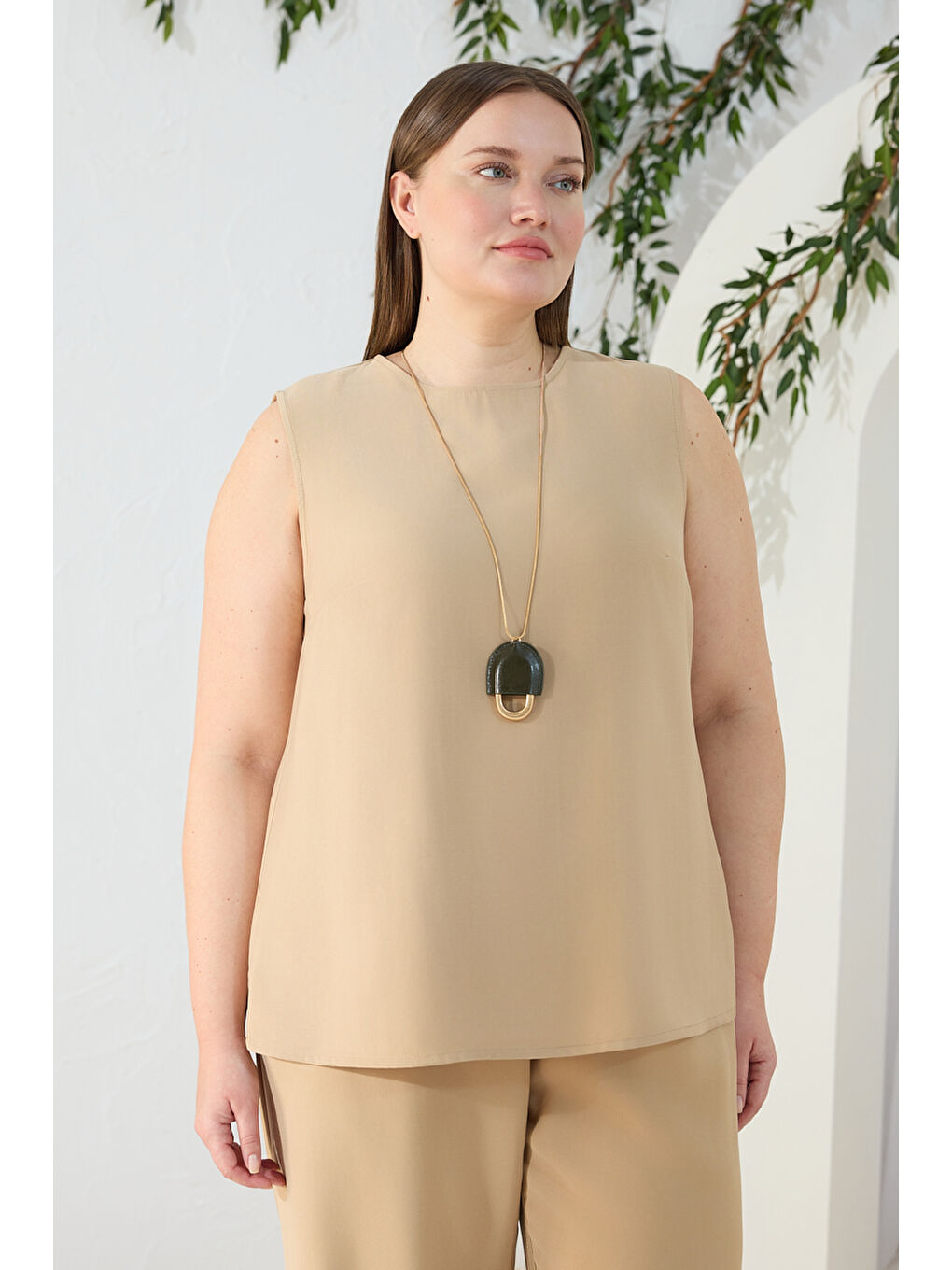 Kahverengi Camel Kolsuz Bluz-3