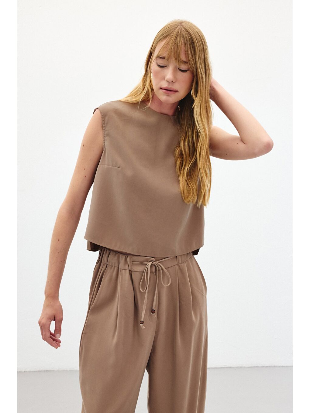 Bej Kolsuz Salaş Bluz - Vizon-6