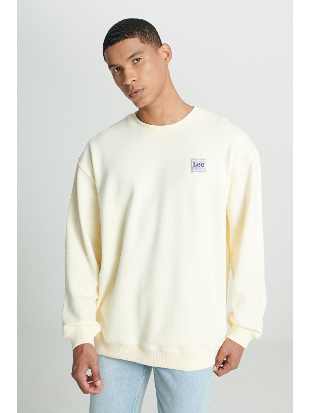 Relaxed Fit Rahat Kesim %100 Pamuk Bisiklet Yaka Şardonlu Ekru Sweatshirt