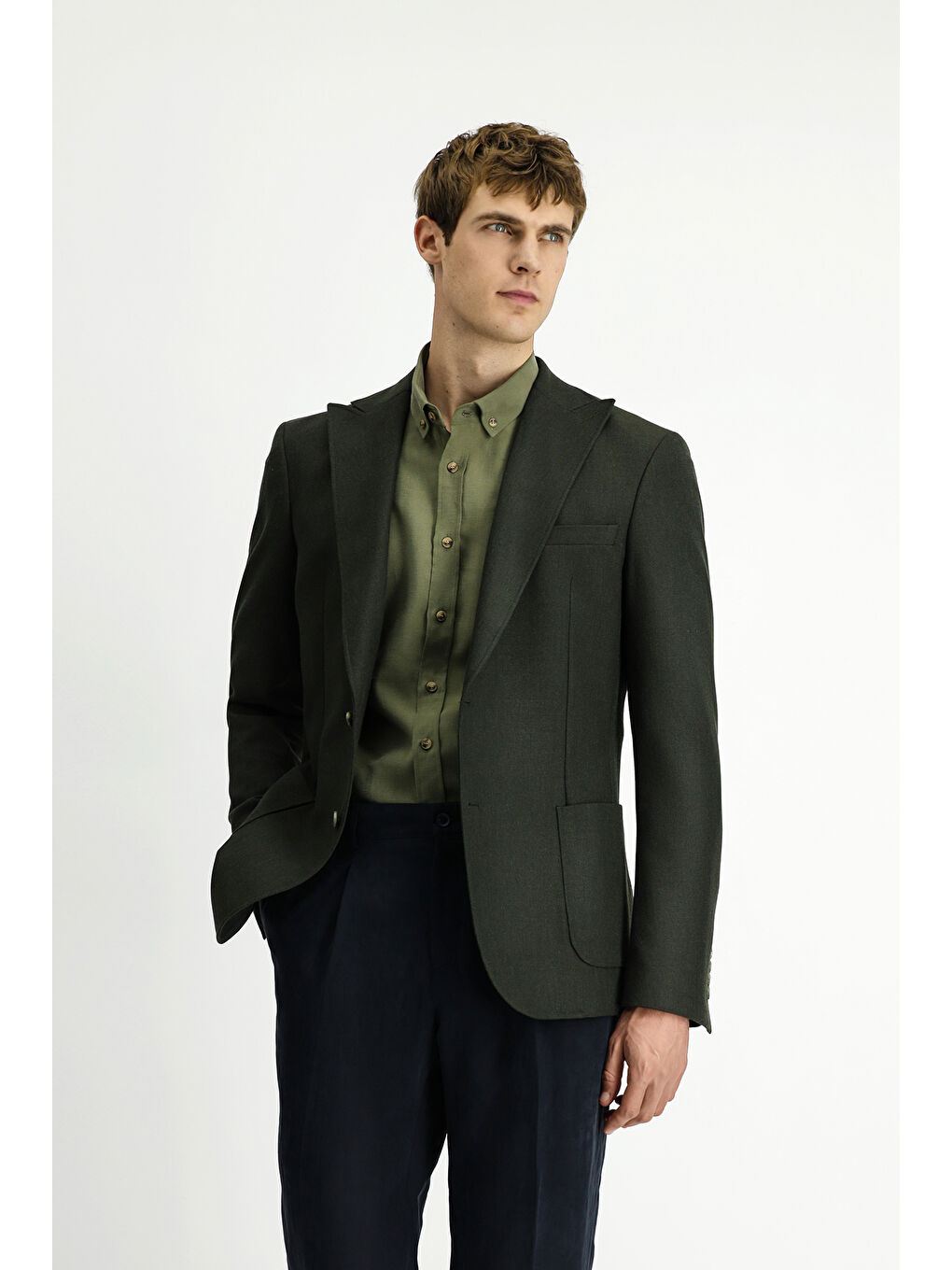 Haki Muscle Fit Elastanlı Spor Ceket-3