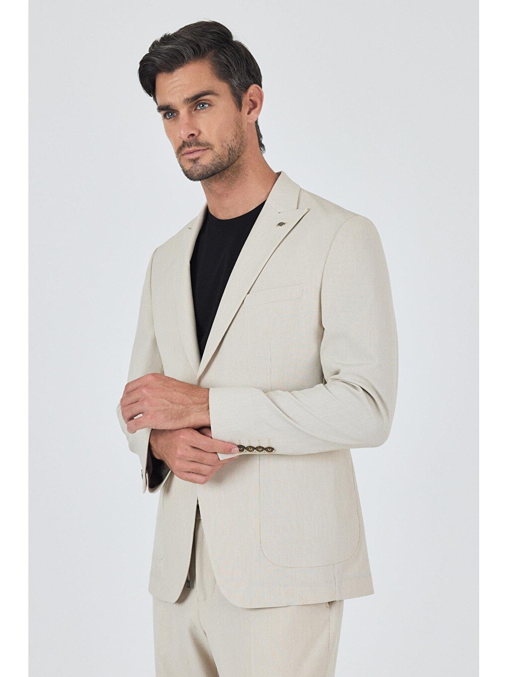 Bej Kılıç Yaka Esnek 6 Drop Slim Fit Classic Takım Elbise 1001250100-4