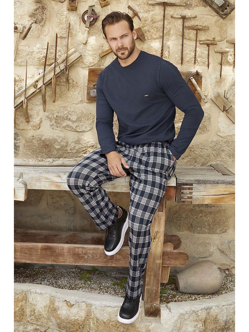 Erkek Aydoğan Jakar Uzun Kol Pijama Takımı 3380 Lacivert04-3