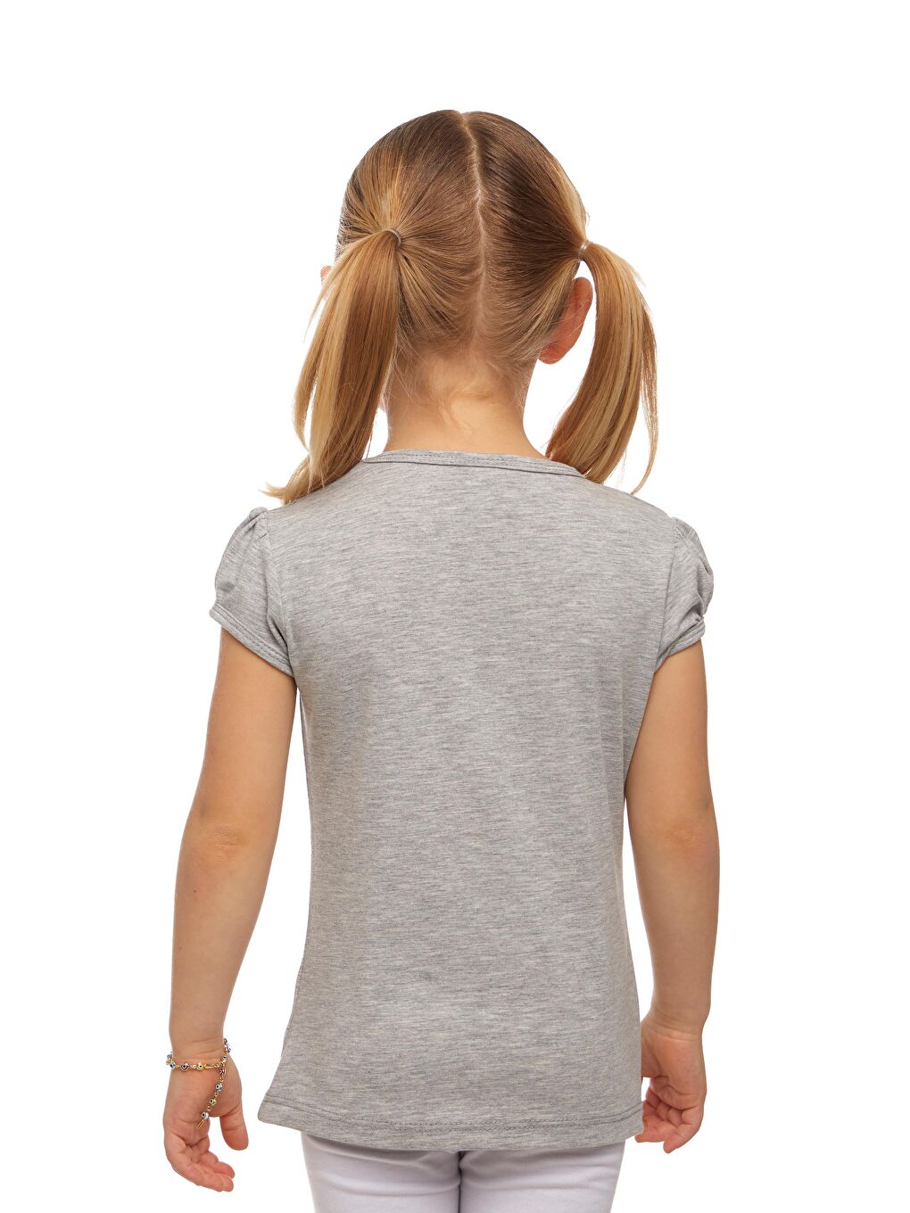 Gri 2 Kız Çocuk Kısa Kollu Basıc Tişört-2