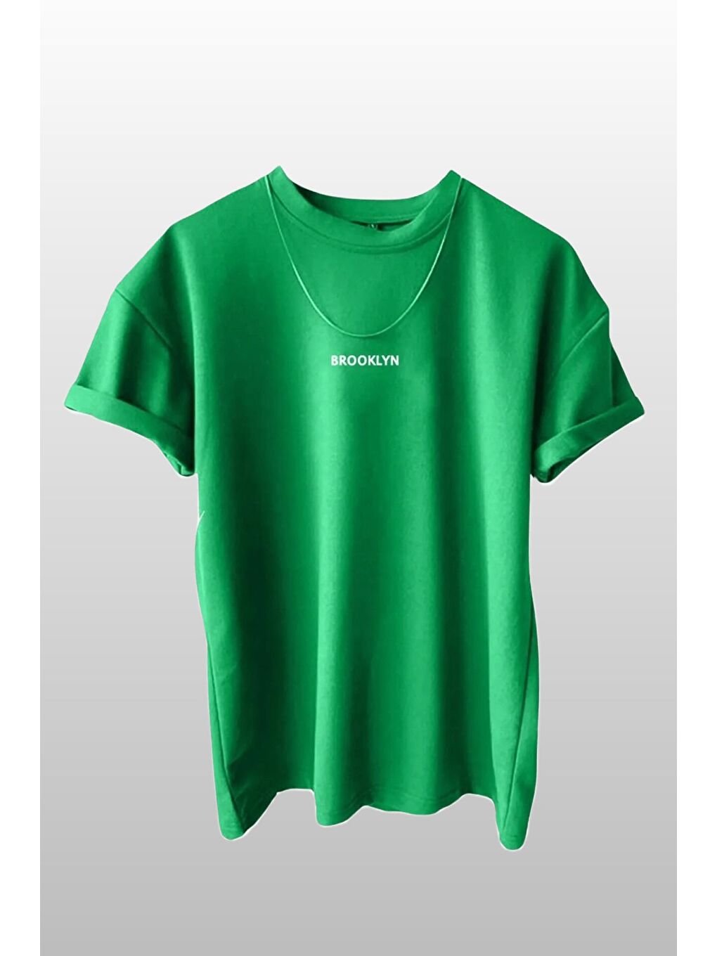 Erkek Brooklyn Baskılı 2 li Paket Yeşil Mavi Kısa Kollu Tişört-1
