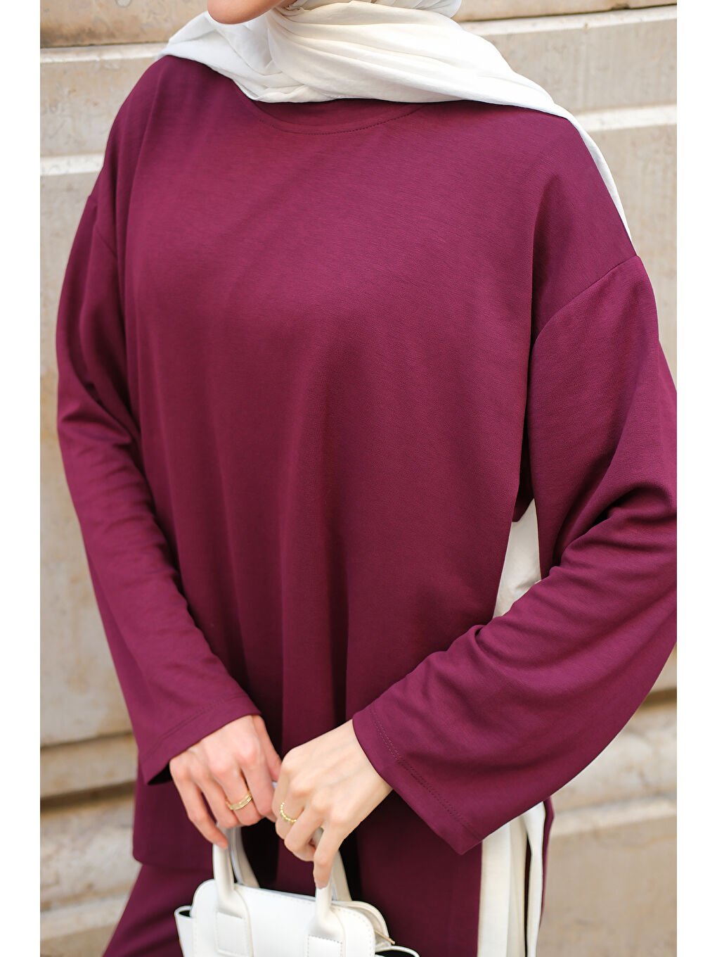 Kadın Yırtmaçlı Garni Detay Takım Bordo-4