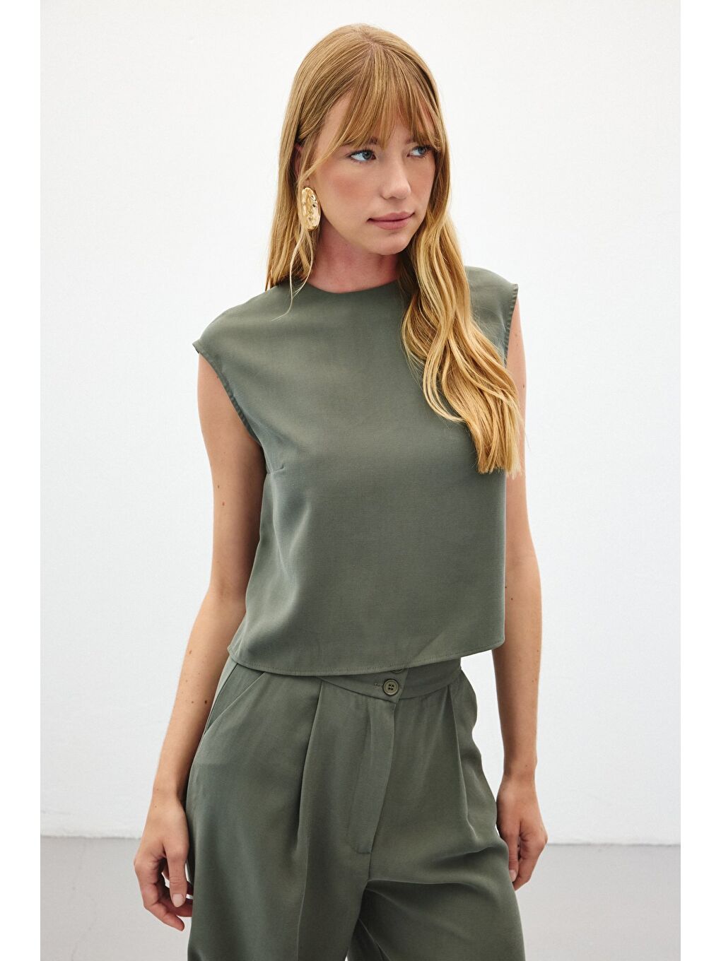 Kolsuz Salaş Bluz - Haki-3