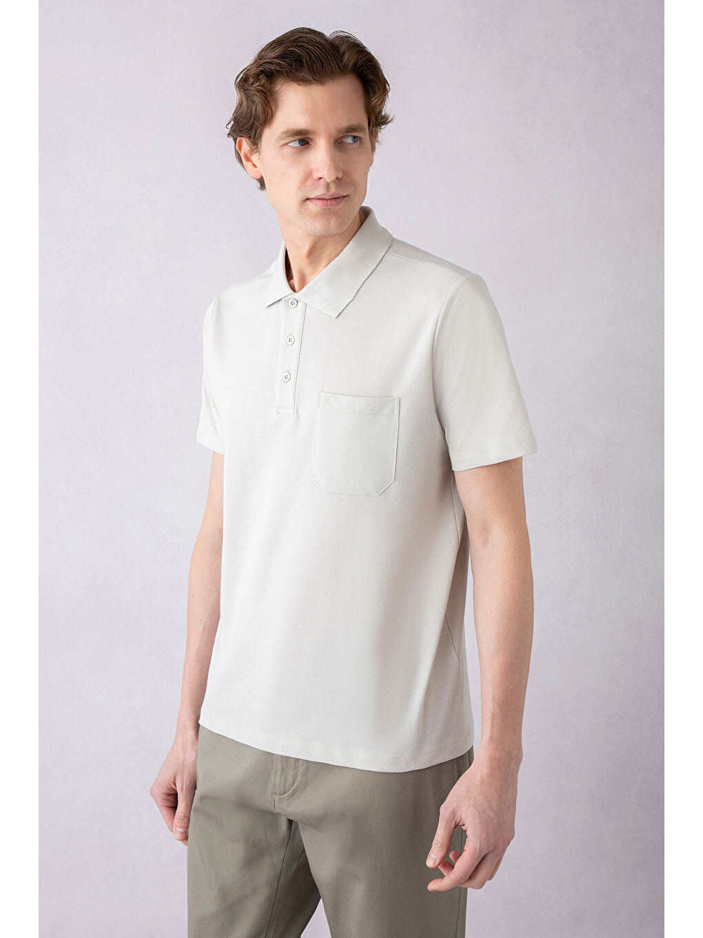 Bej Regular Fit Pamuklu Nakışlı Cepli Polo Yaka Tişört-1