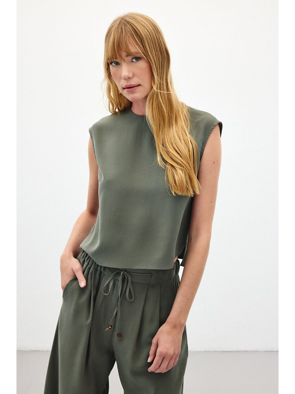 Kolsuz Salaş Bluz - Haki-4