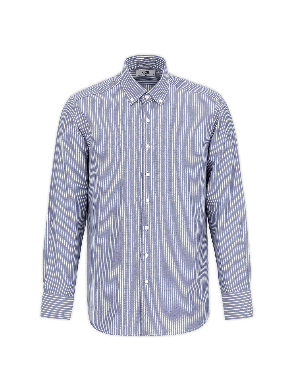 Lacivert Uzun Kol Regular Fit Çizgili Düğmeli Yaka Pamuklu Kolay Ütülenebilir Gömlek